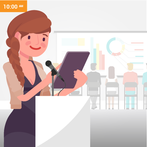 Illustration of a woman presenting at a meeting