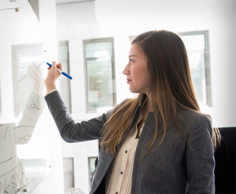 Female executive at whiteboard