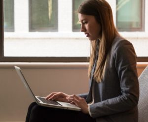 Woman working on laptop