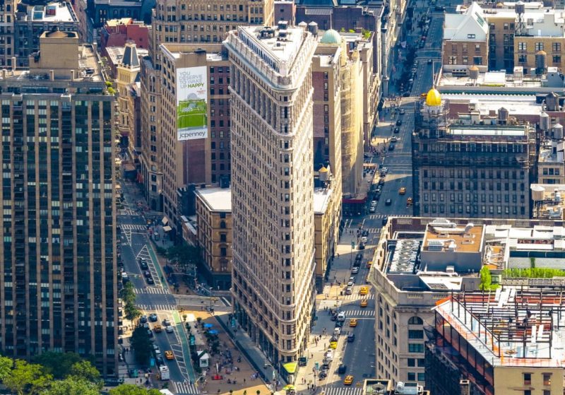 Aerial of a New York City triangular building