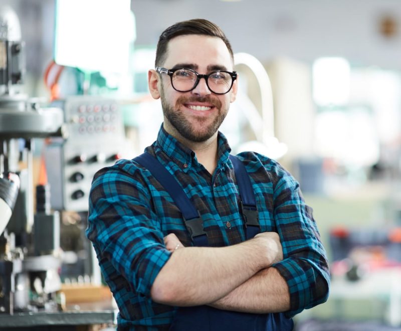Male engineer wearing flannel