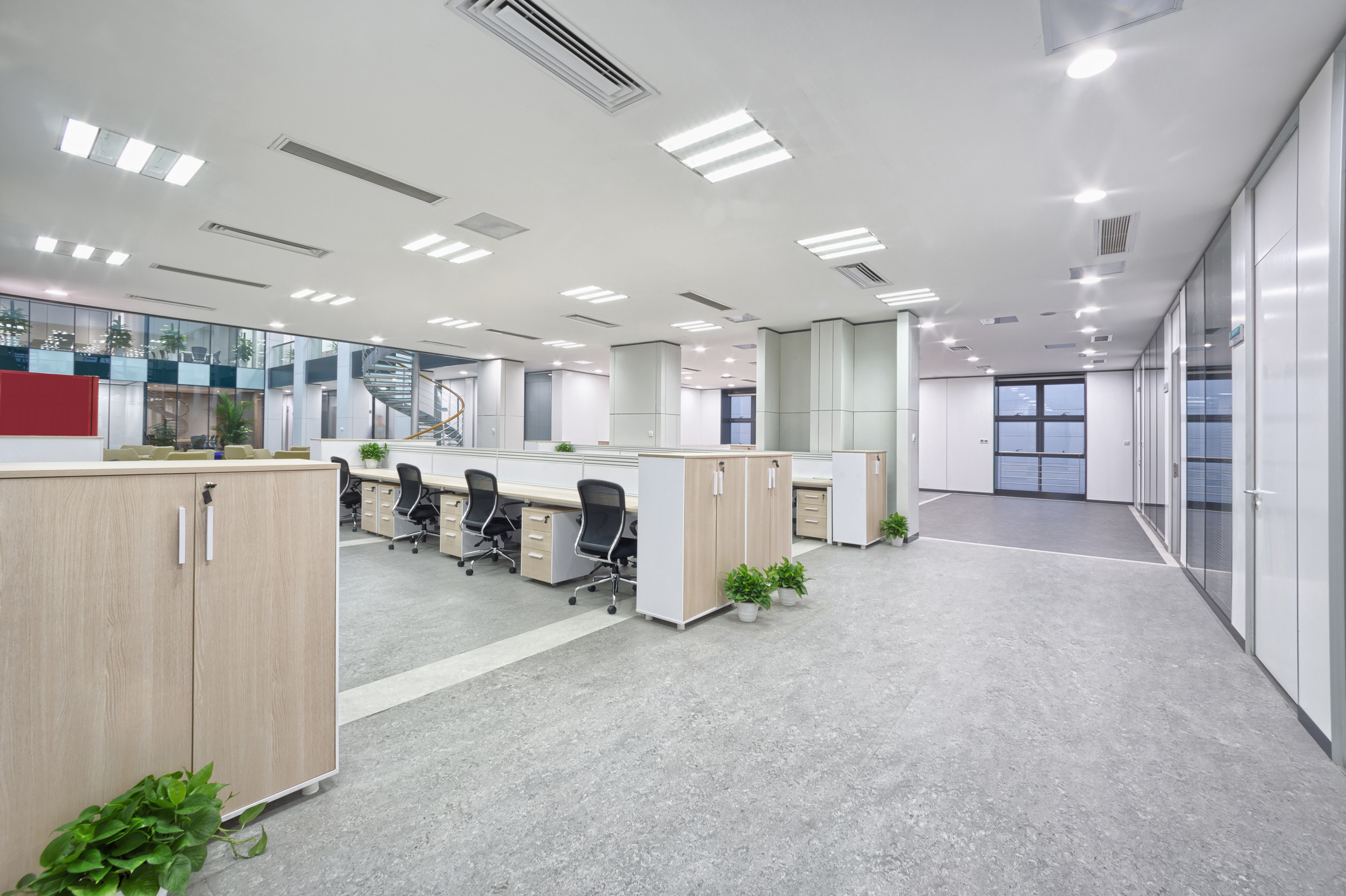 Bright, shiny interior of a modern office building