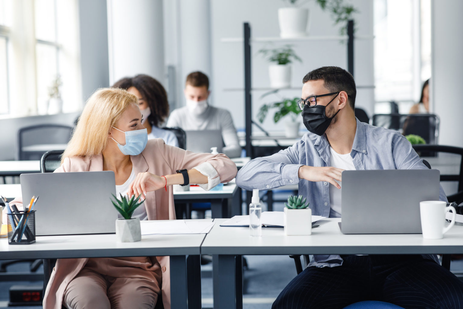 Workers having a happy office tenant experience