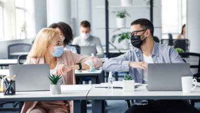 Workers having a happy office tenant experience