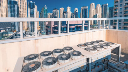 HVAC system on the roof of a skyscraper building. Climate control and engineering control