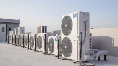 Air conditioning (HVAC) on the roof of an industrial building